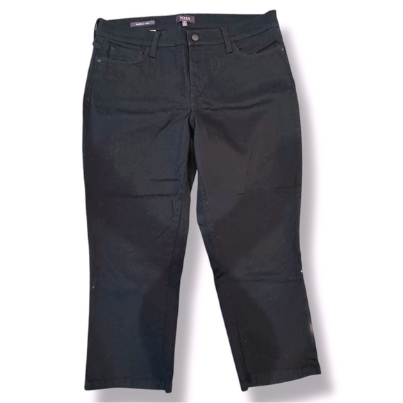 New! NYDJ Size 14 Black Denim Alina Capri high rise slim-fitting 5 pocket jean - Picture 1 of 7